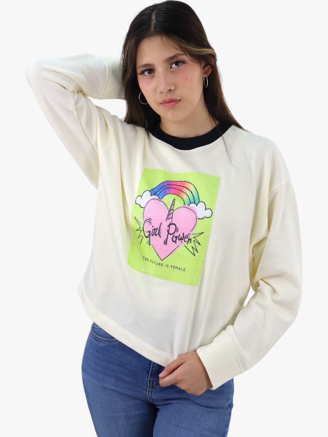 Sudadera con diseño de lentejuela arcoíris