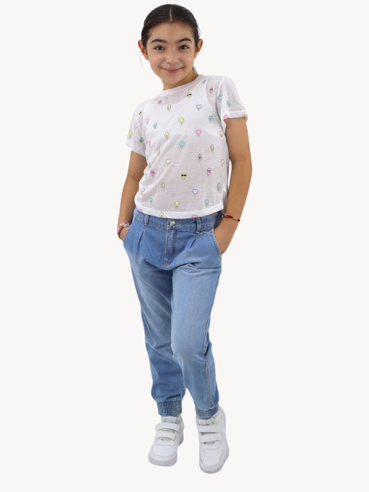 Jogger denim edición especial con cadena decorativa