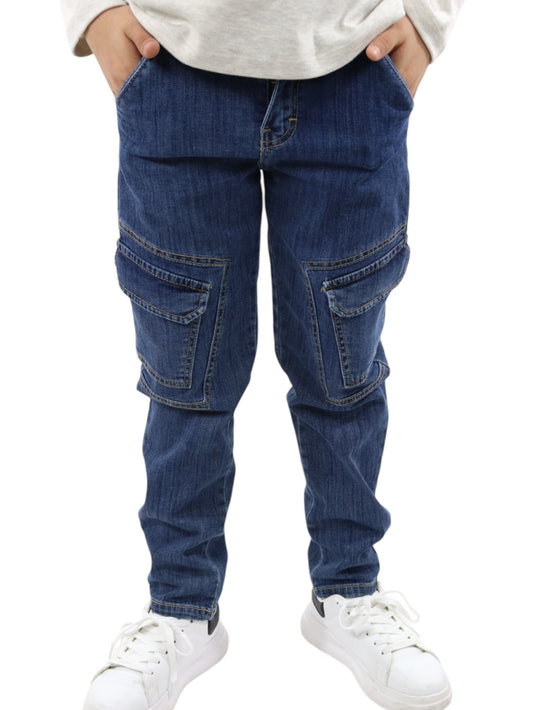 Jeans loose cargo azul medio