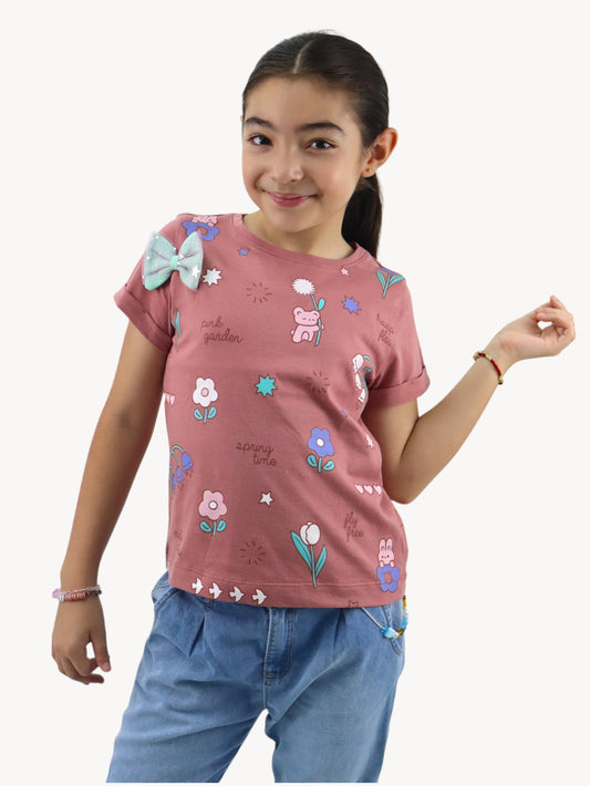 Playera manga corta con print floral