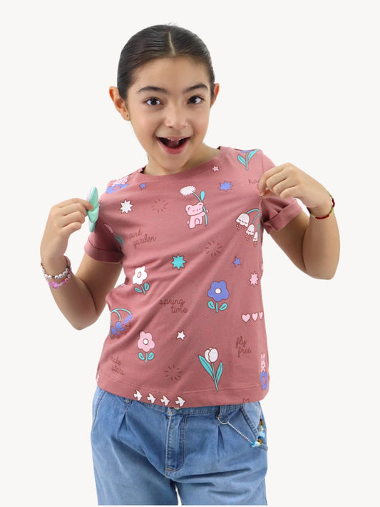 Playera manga corta con print floral