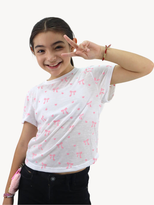 Playera manga corta con print coquette