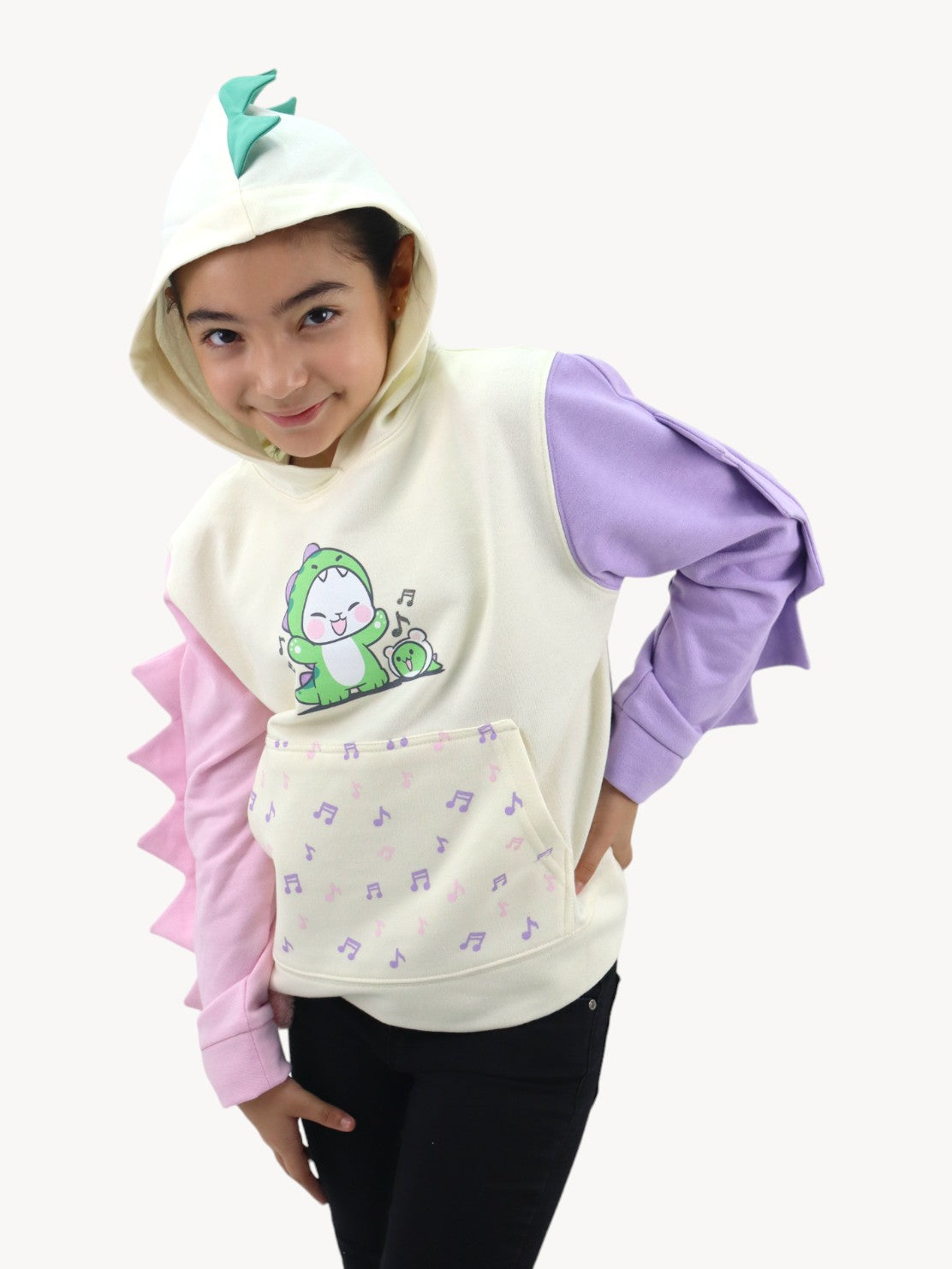 Sudadera multicolor con diseño en capucha de dinosaurio