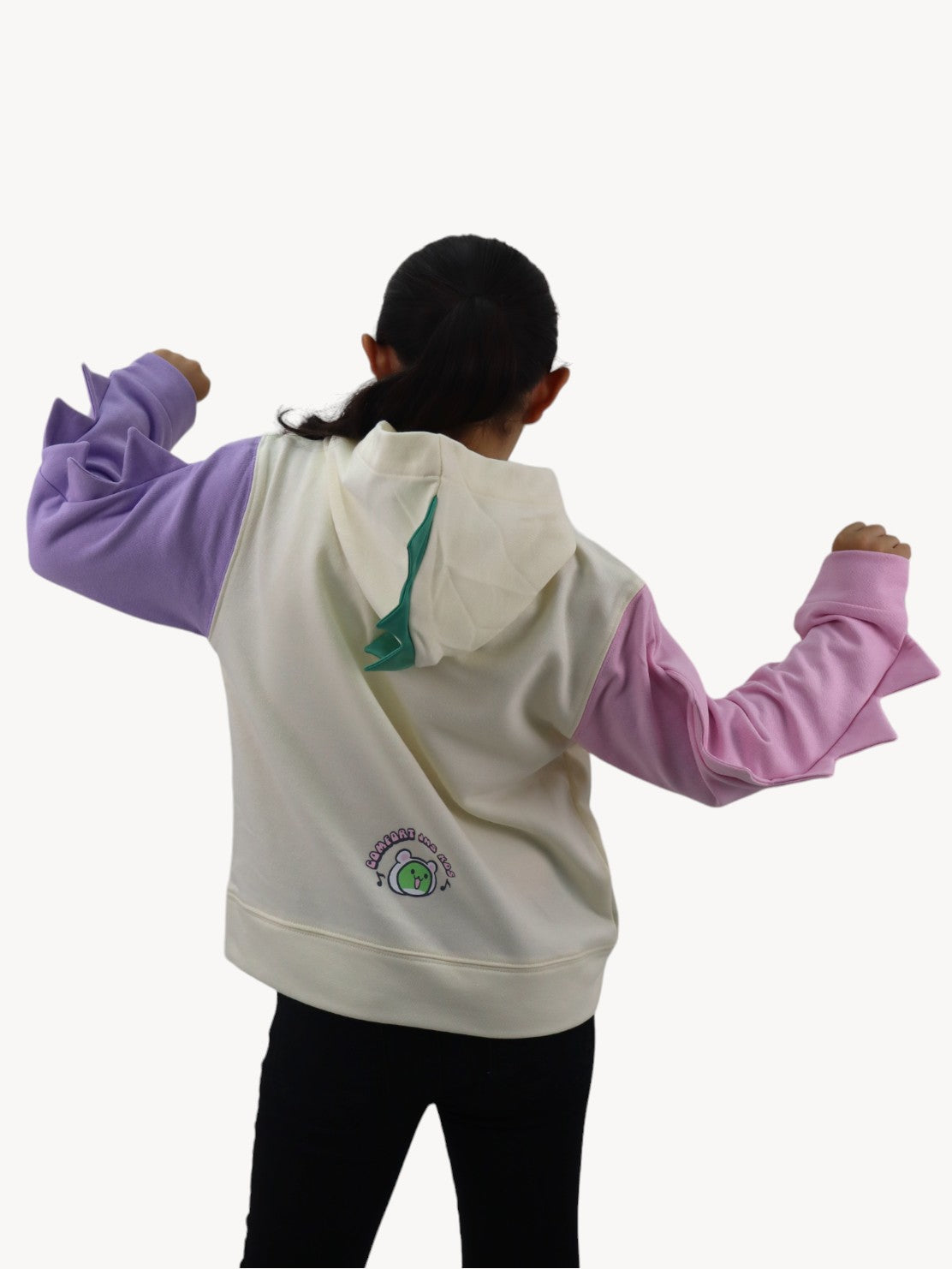 Sudadera multicolor con diseño en capucha de dinosaurio