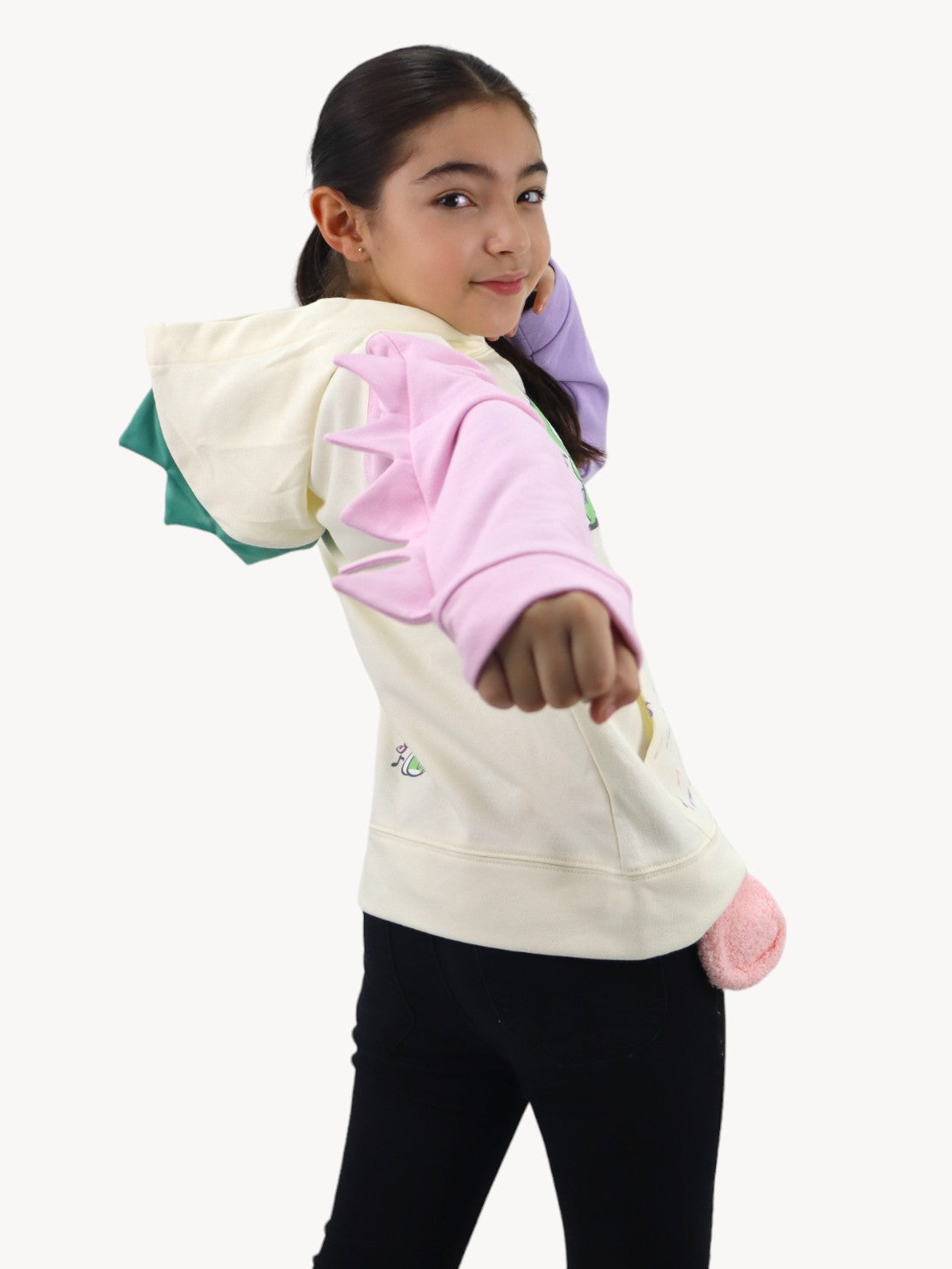 Sudadera multicolor con diseño en capucha de dinosaurio