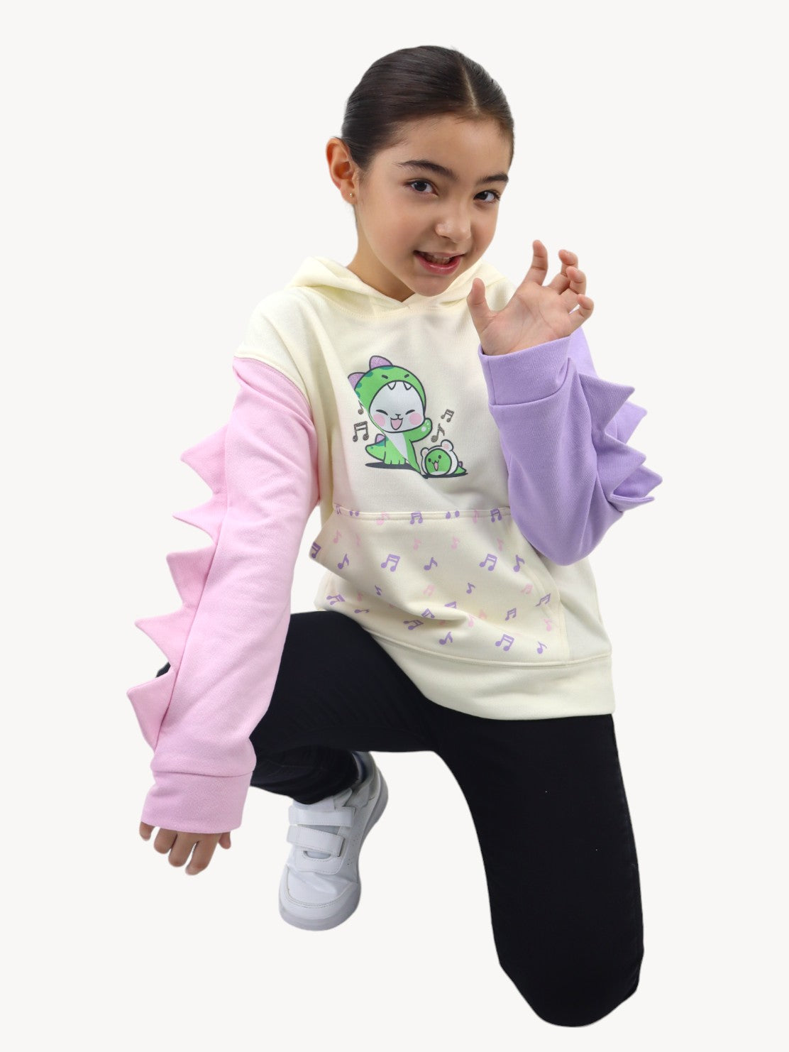 Sudadera multicolor con diseño en capucha de dinosaurio
