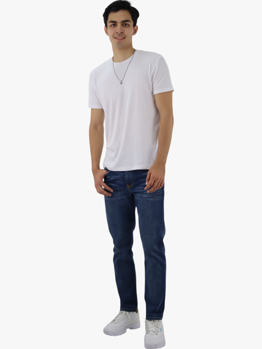 Jeans slim/skinny de color azul oscuro deslavado