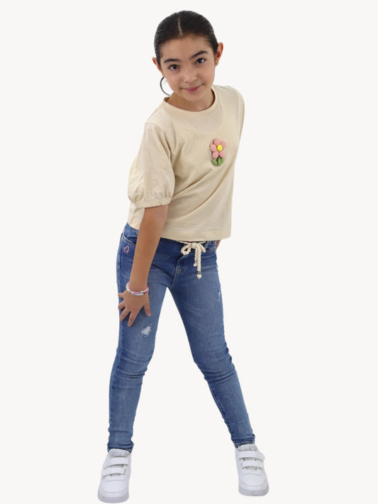 Jeans skinny con destrucción azul medio