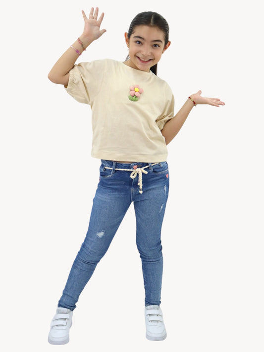 Jeans skinny con destrucción azul medio