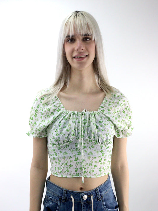 Blusa con estampado floral y mangas abullonadas