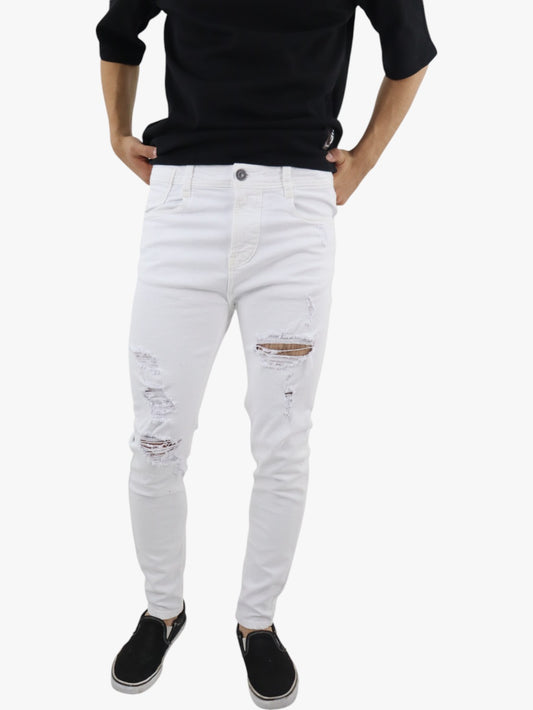 Jeans skinny blanco con destrucción