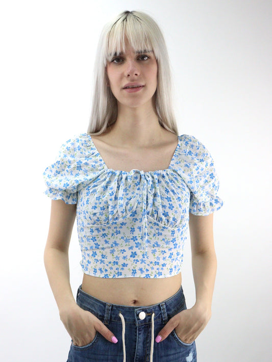 Blusa con estampado floral y mangas abullonadas