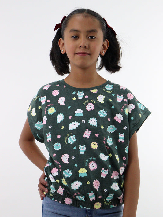 Playera manga corta de color verde con print