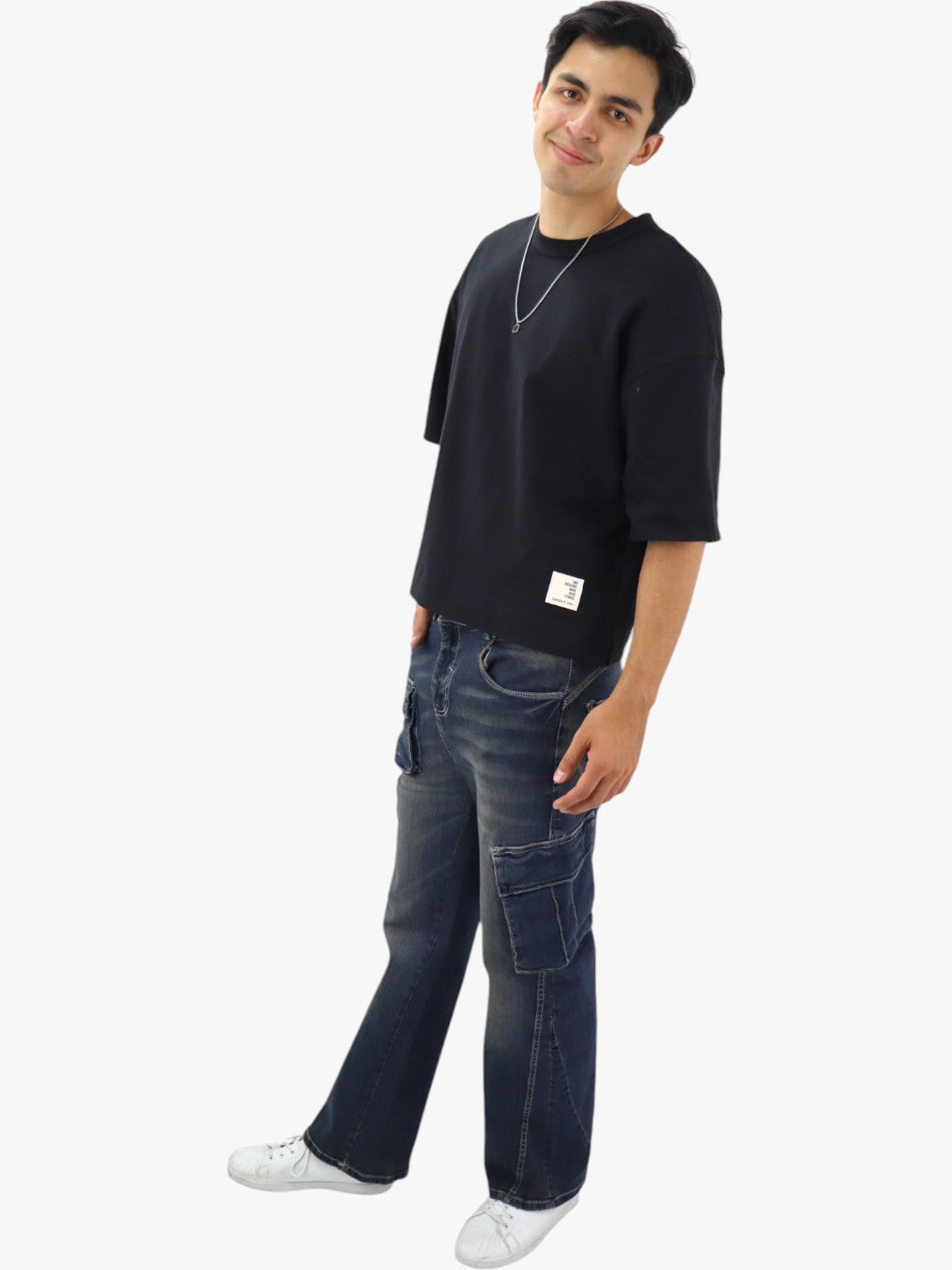 Jeans baggy cargo azul deslavado