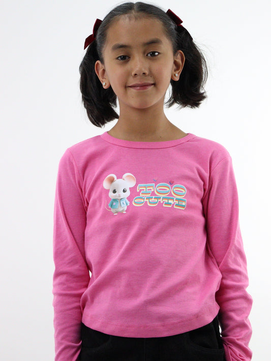 Playera manga larga de color rosa con estampado