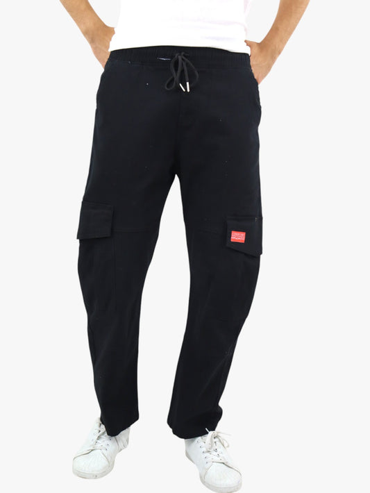 Pantalón cargo de gabardina estilo baggy color negro