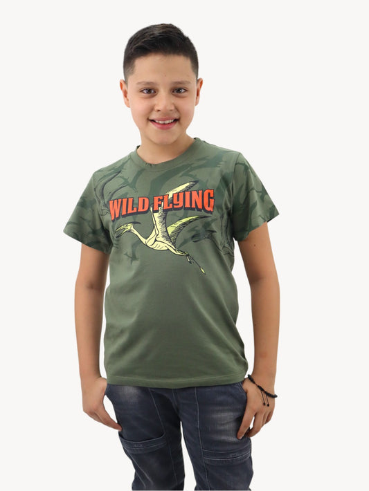 Playera verde militar con estampado