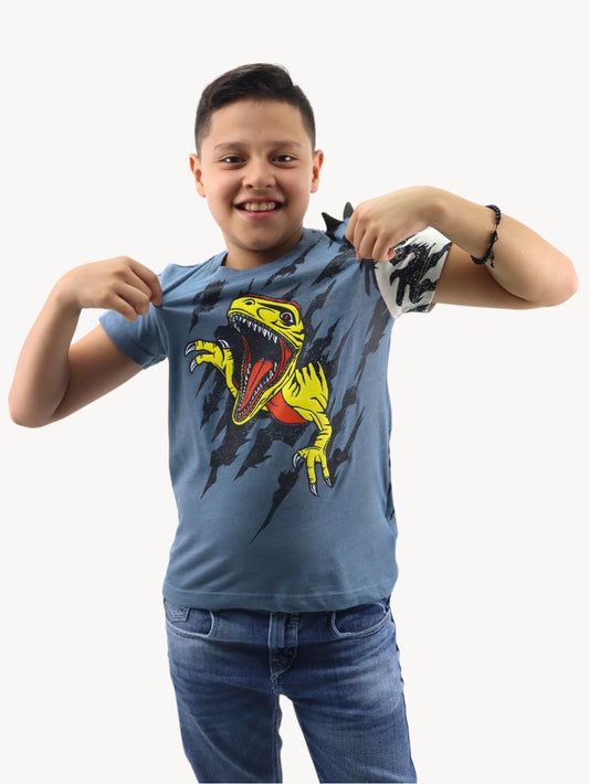 Playera de color combinado con diseño de dinosaurio