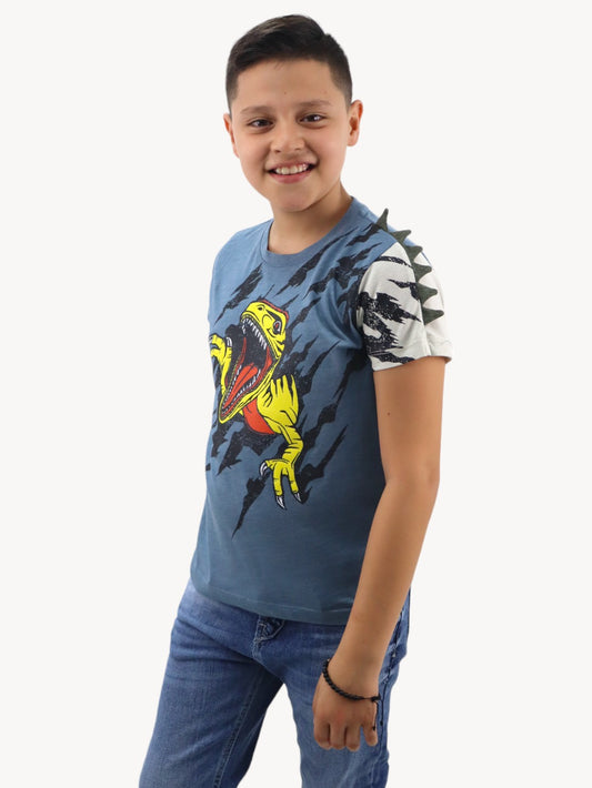 Playera de color combinado con diseño de dinosaurio