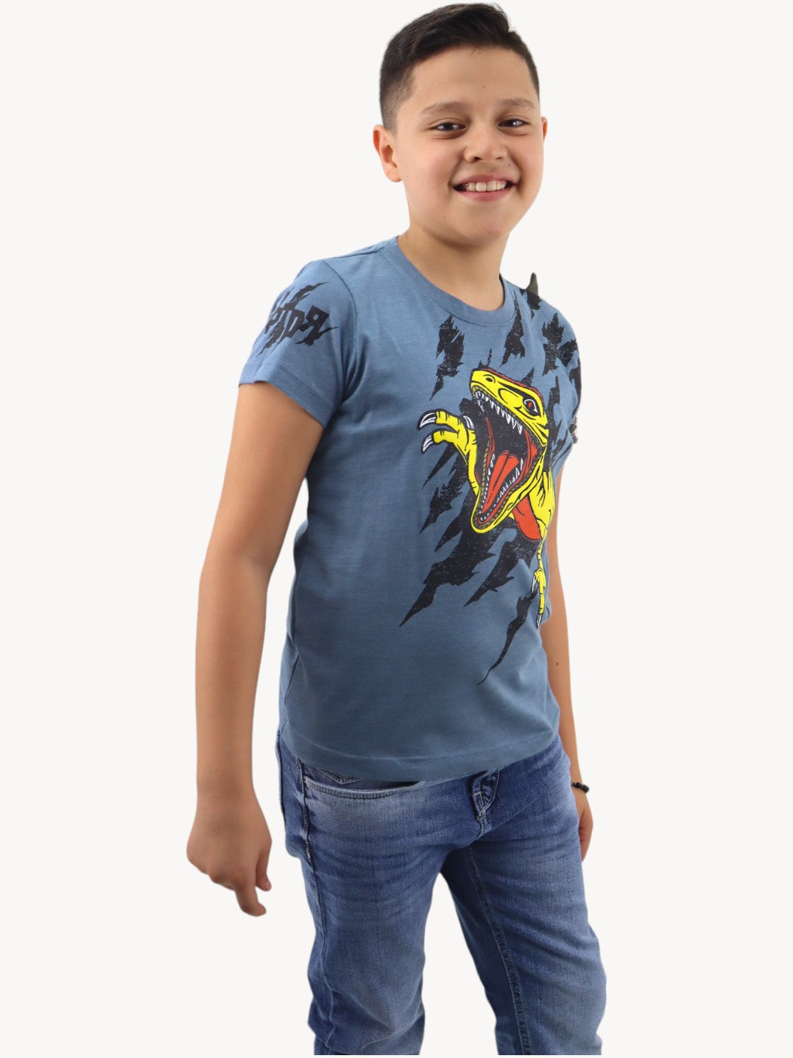 Playera de color combinado con diseño de dinosaurio
