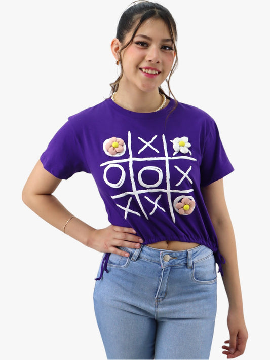 Playera morada con juego de gato