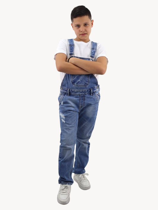 Peto slim de color azul medio con destrucción