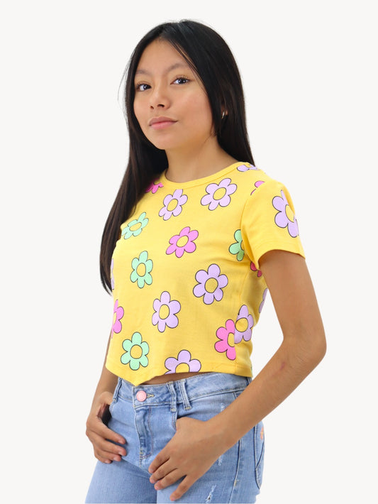 Playera manga corta con print floral
