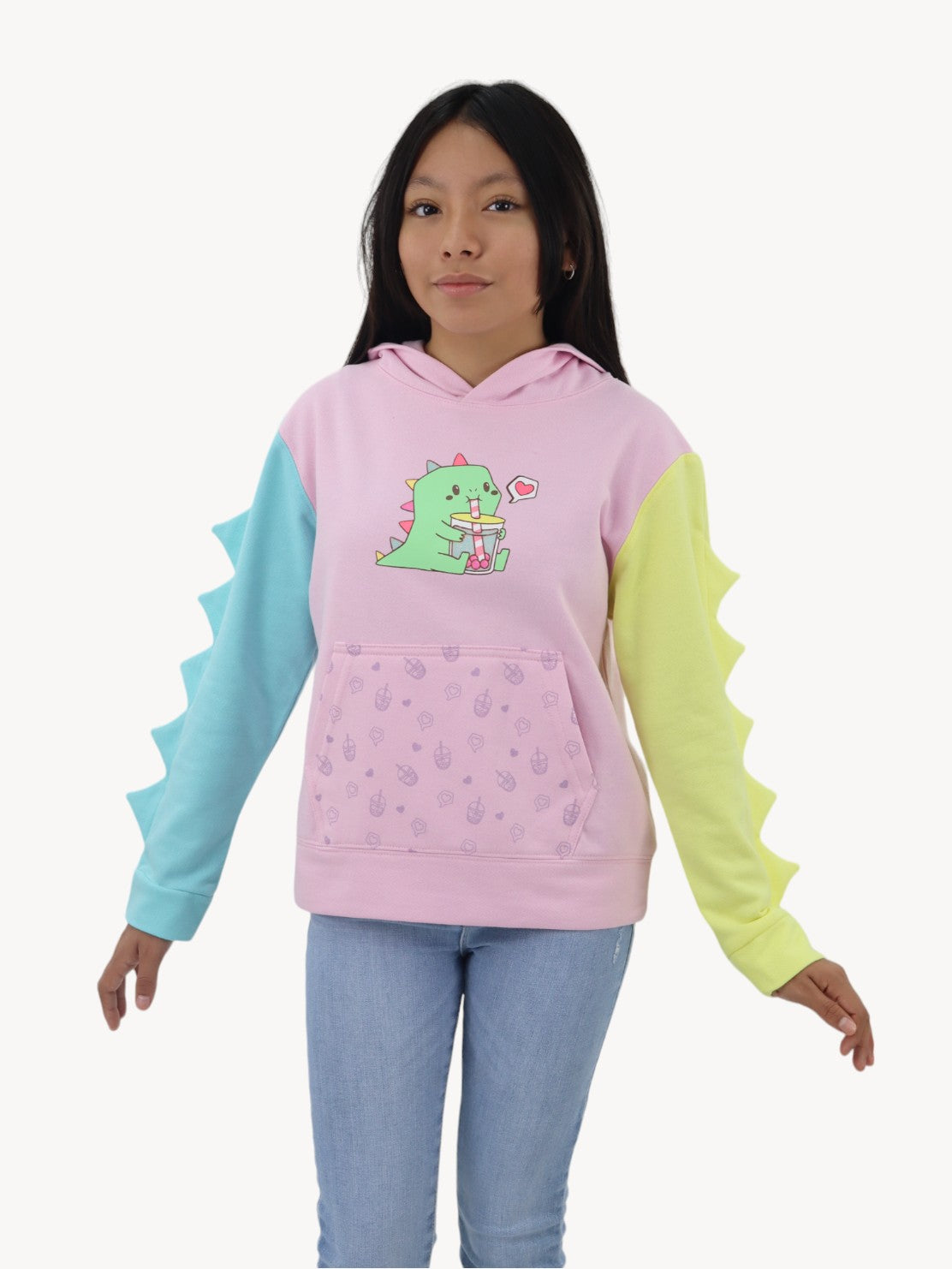 Sudadera de color combinado con diseño de dinosaurio