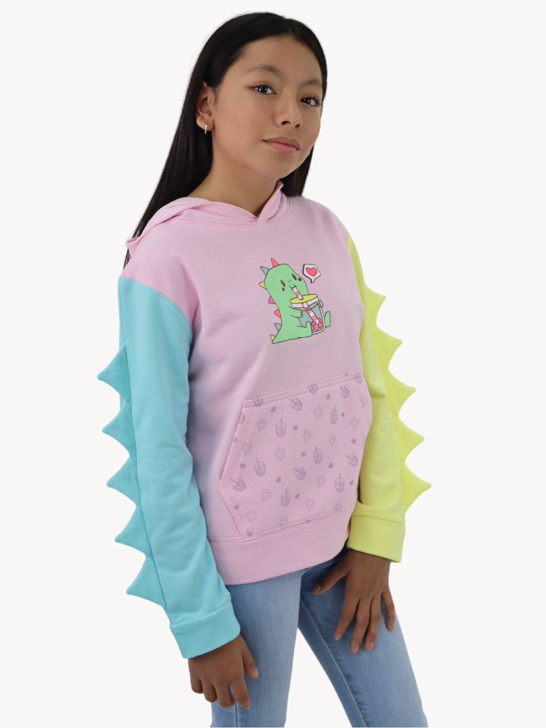 Sudadera de color combinado con diseño de dinosaurio