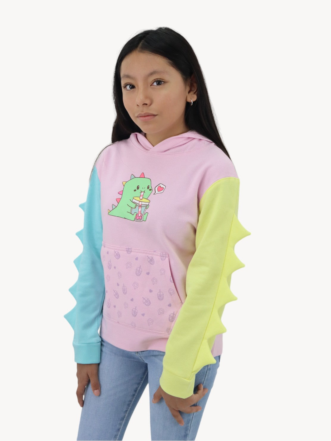 Sudadera de color combinado con diseño de dinosaurio
