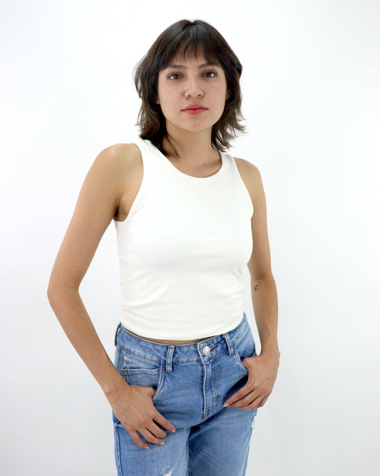 Blusa tank sin costuras en tono crudo