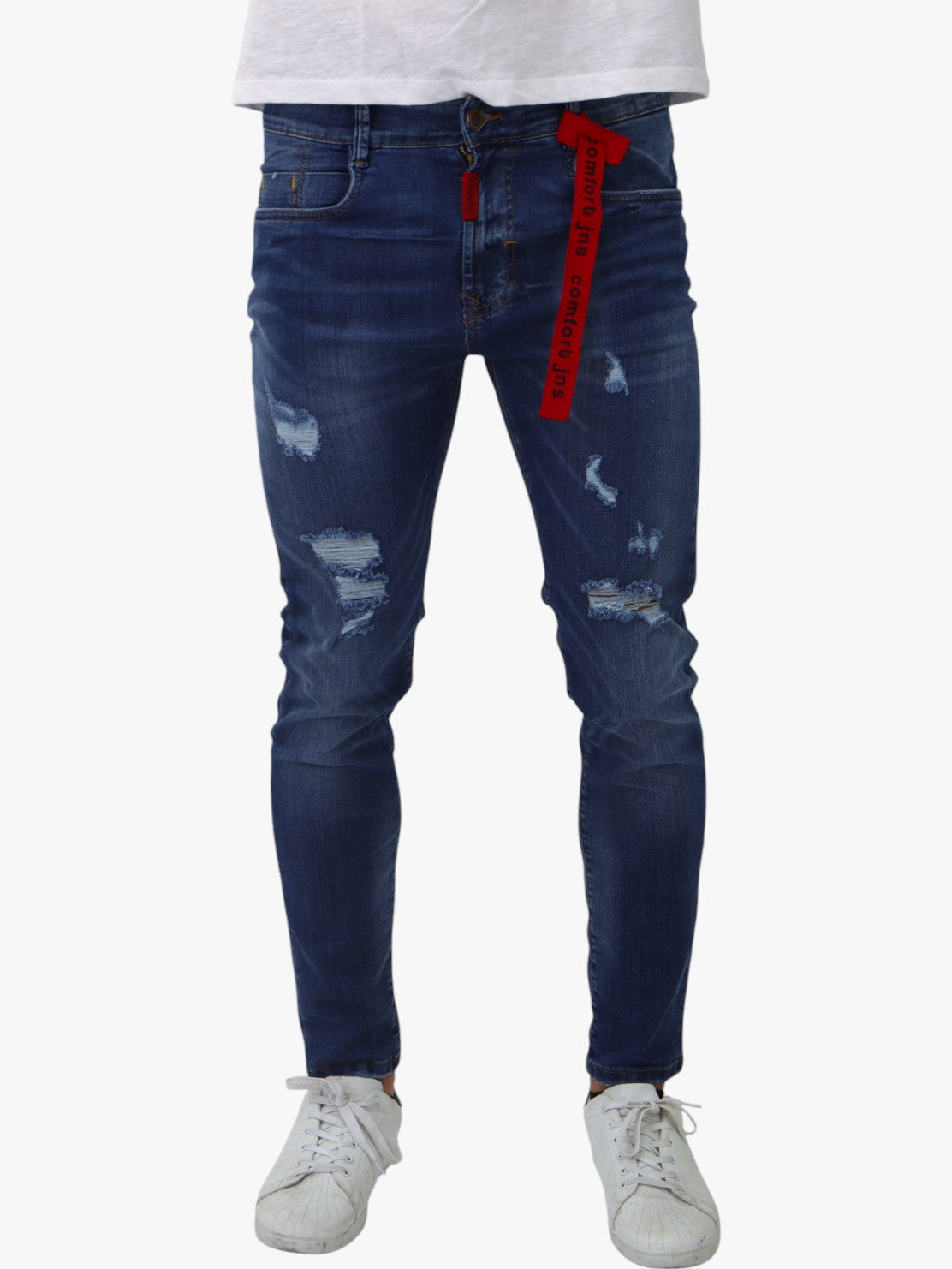 Jeans skinny azul con destrucción