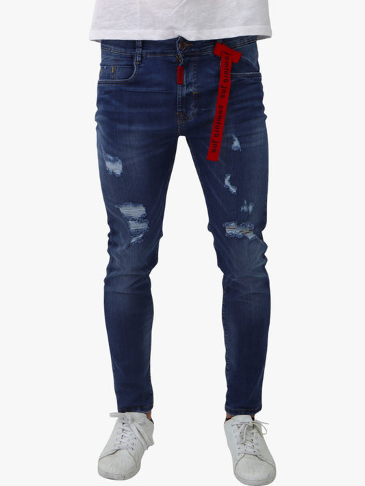 Jeans skinny azul con destrucción