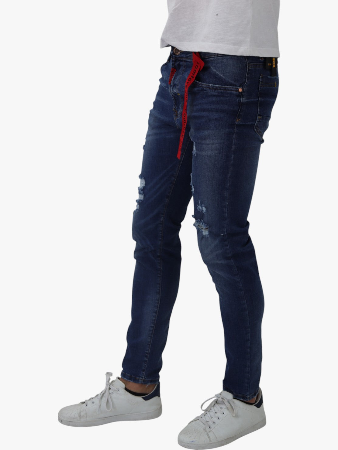 Jeans skinny azul con destrucción