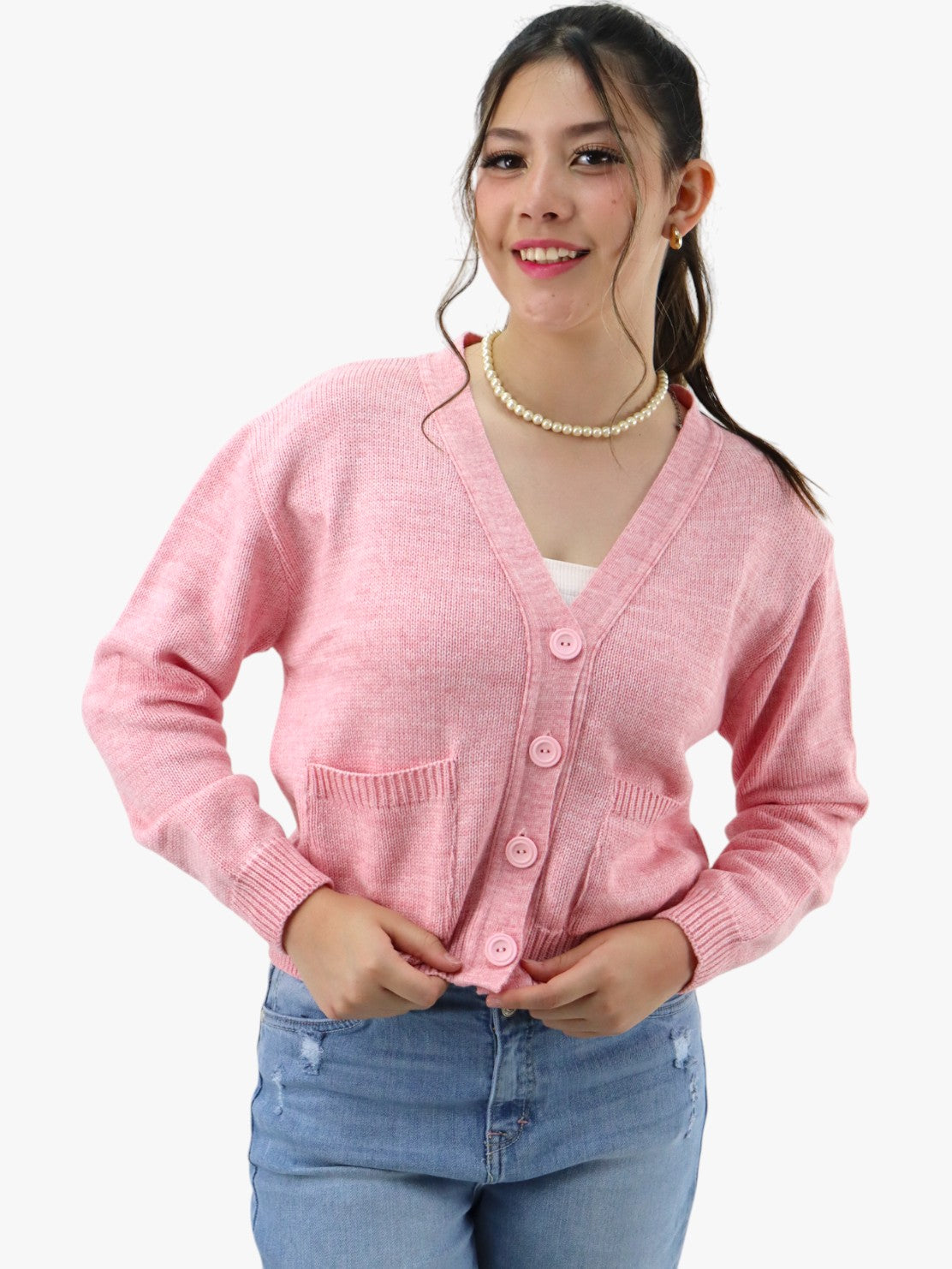 Suéter tejido con botones rosa