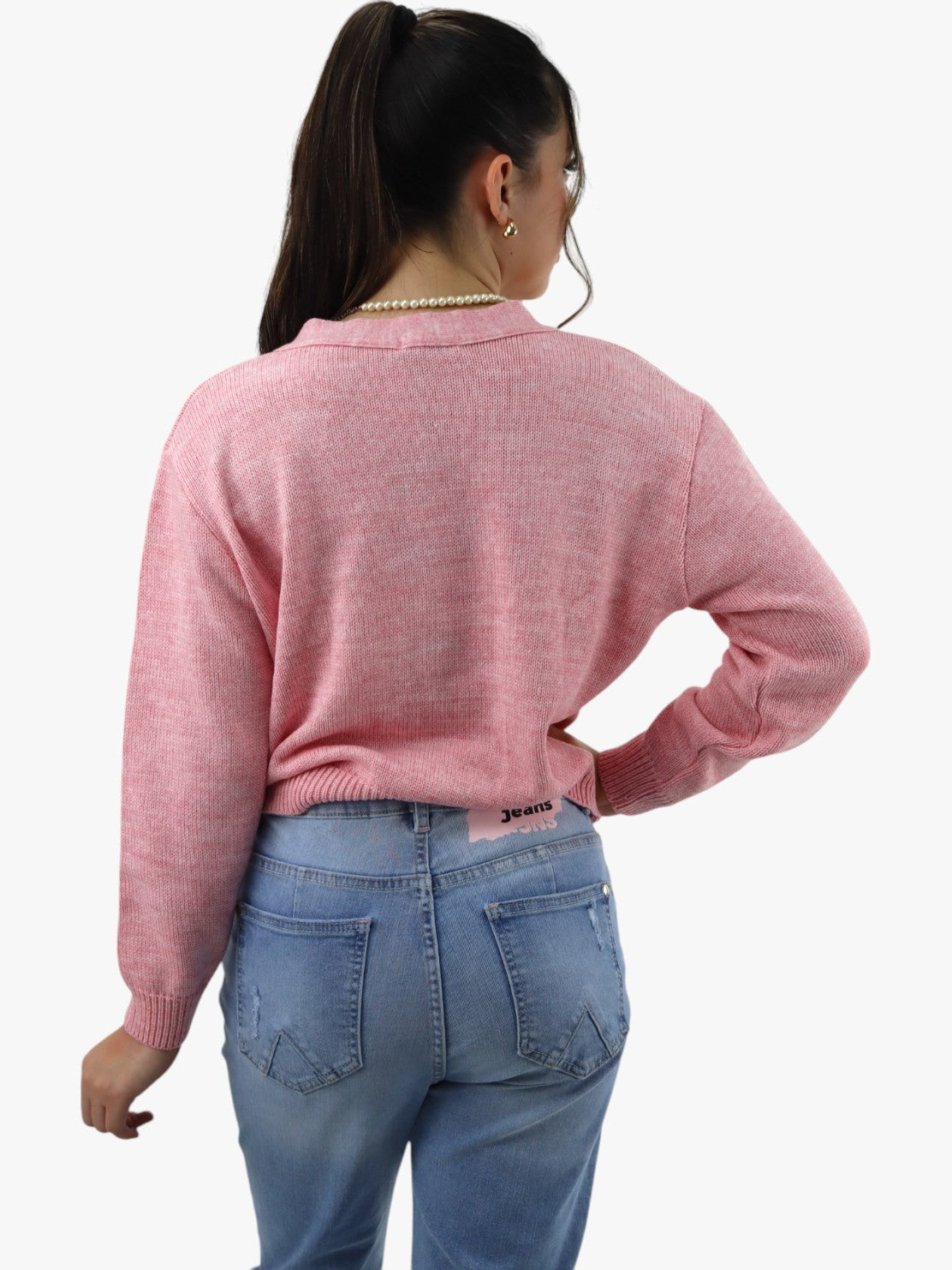 Suéter tejido con botones rosa