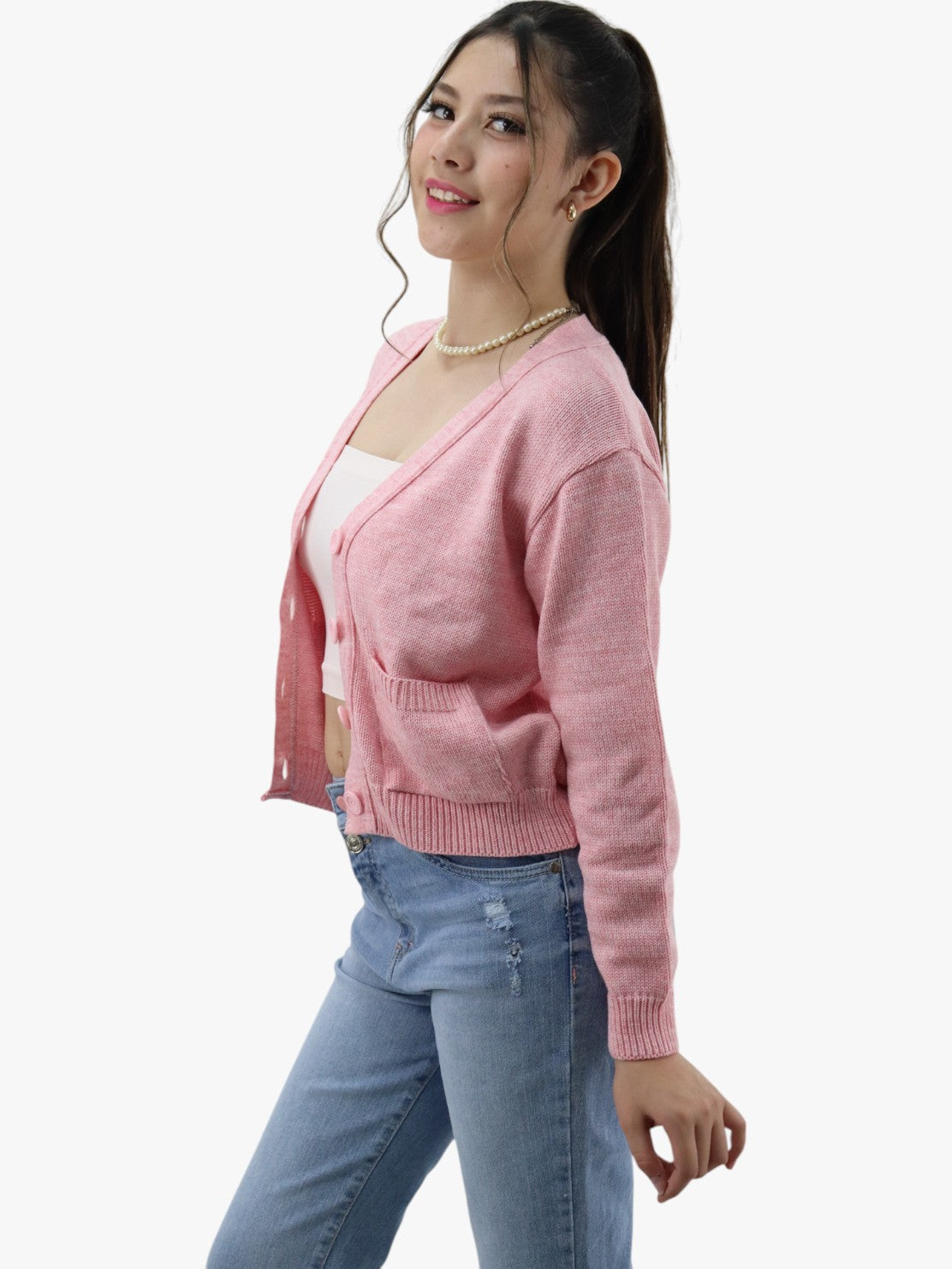 Suéter tejido con botones rosa