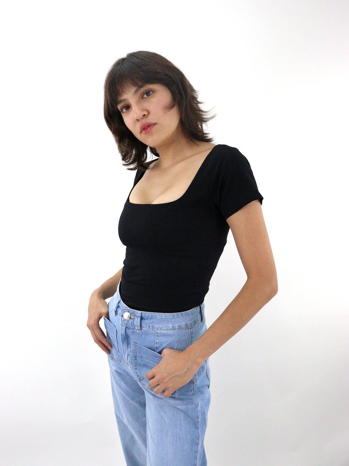 Body con mangas de color negro