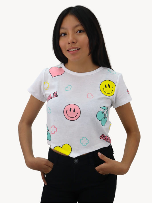Playera smiley de color blanco