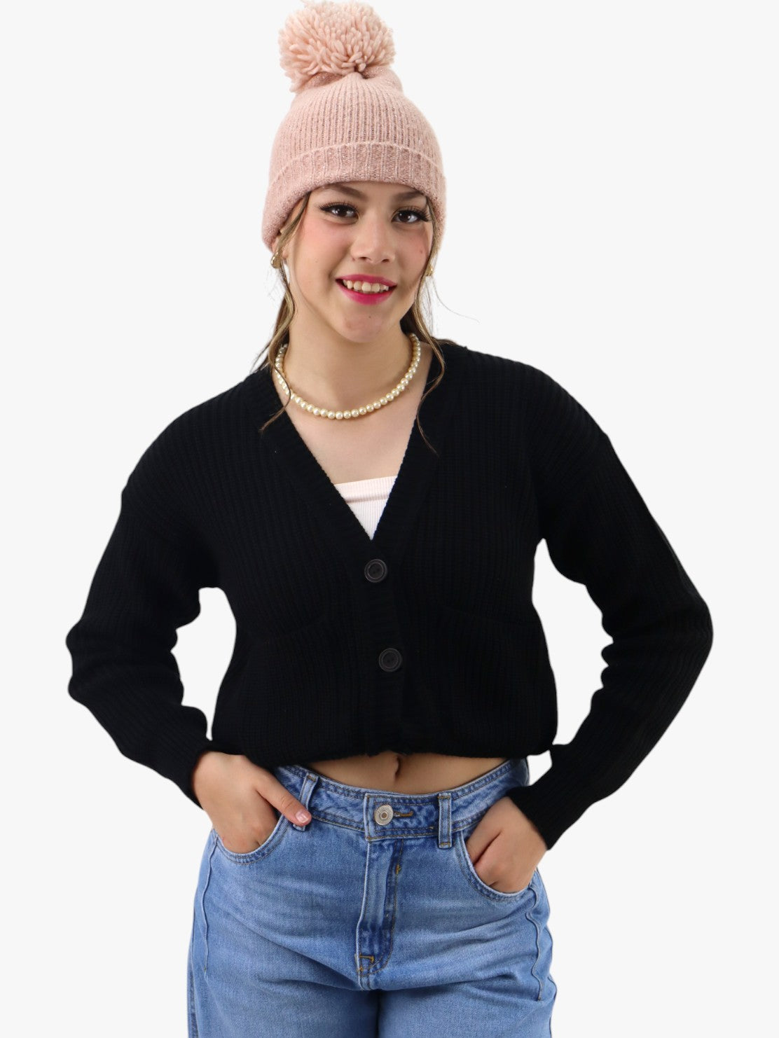 Suéter con botones y bolsillos al frente negro