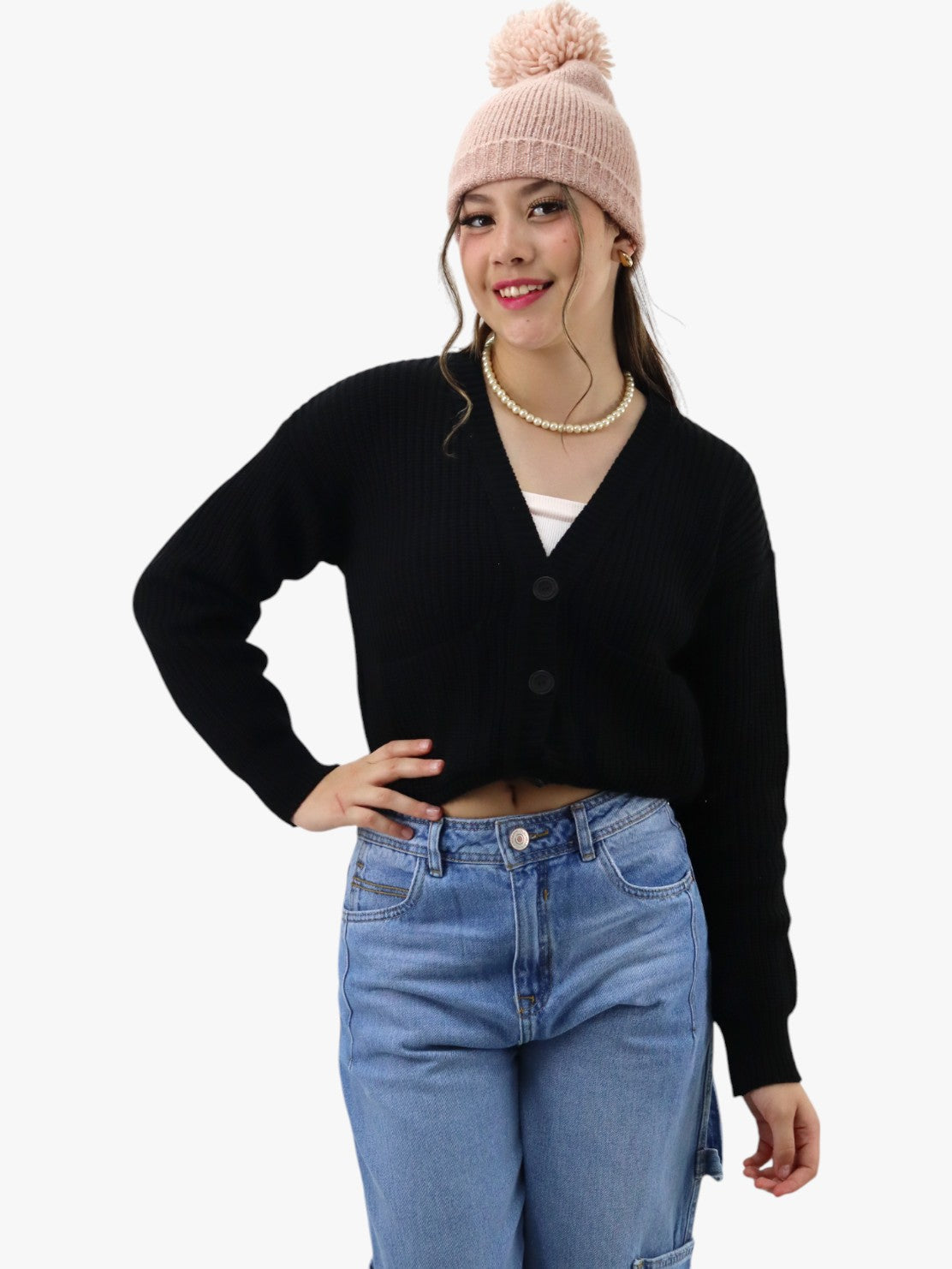 Suéter con botones y bolsillos al frente negro