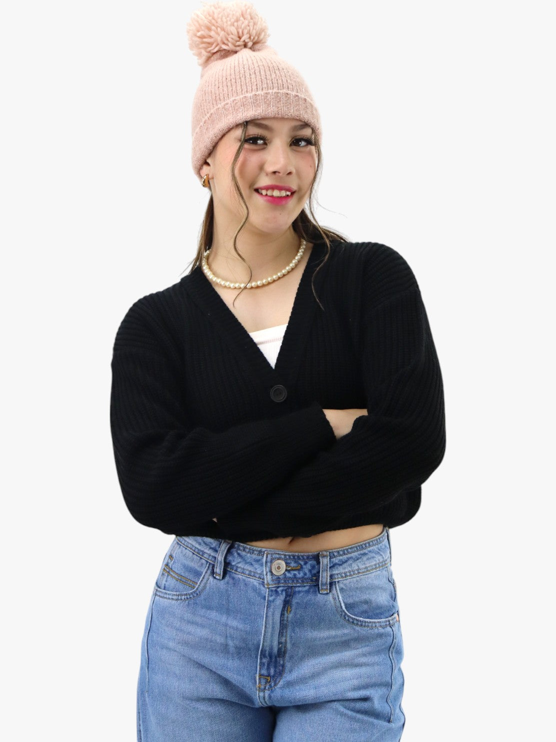 Suéter con botones y bolsillos al frente negro