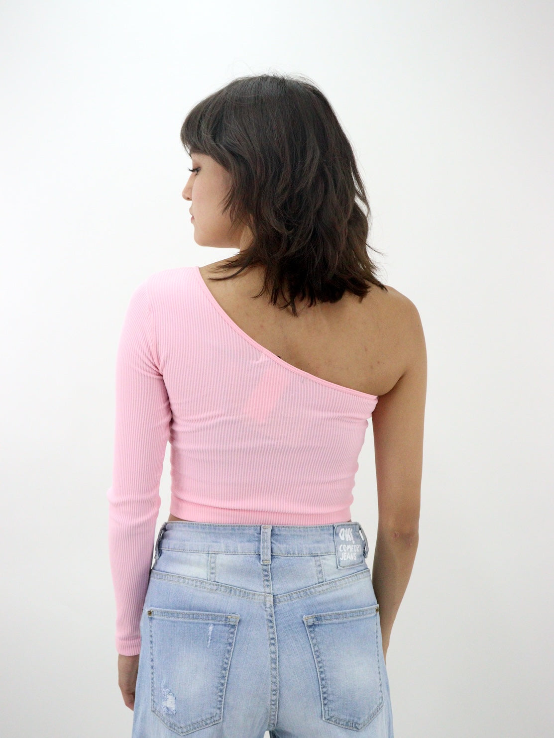 Blusa licra 1 manga de color rosa