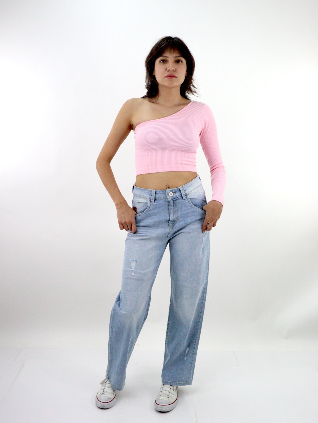 Blusa licra 1 manga de color rosa