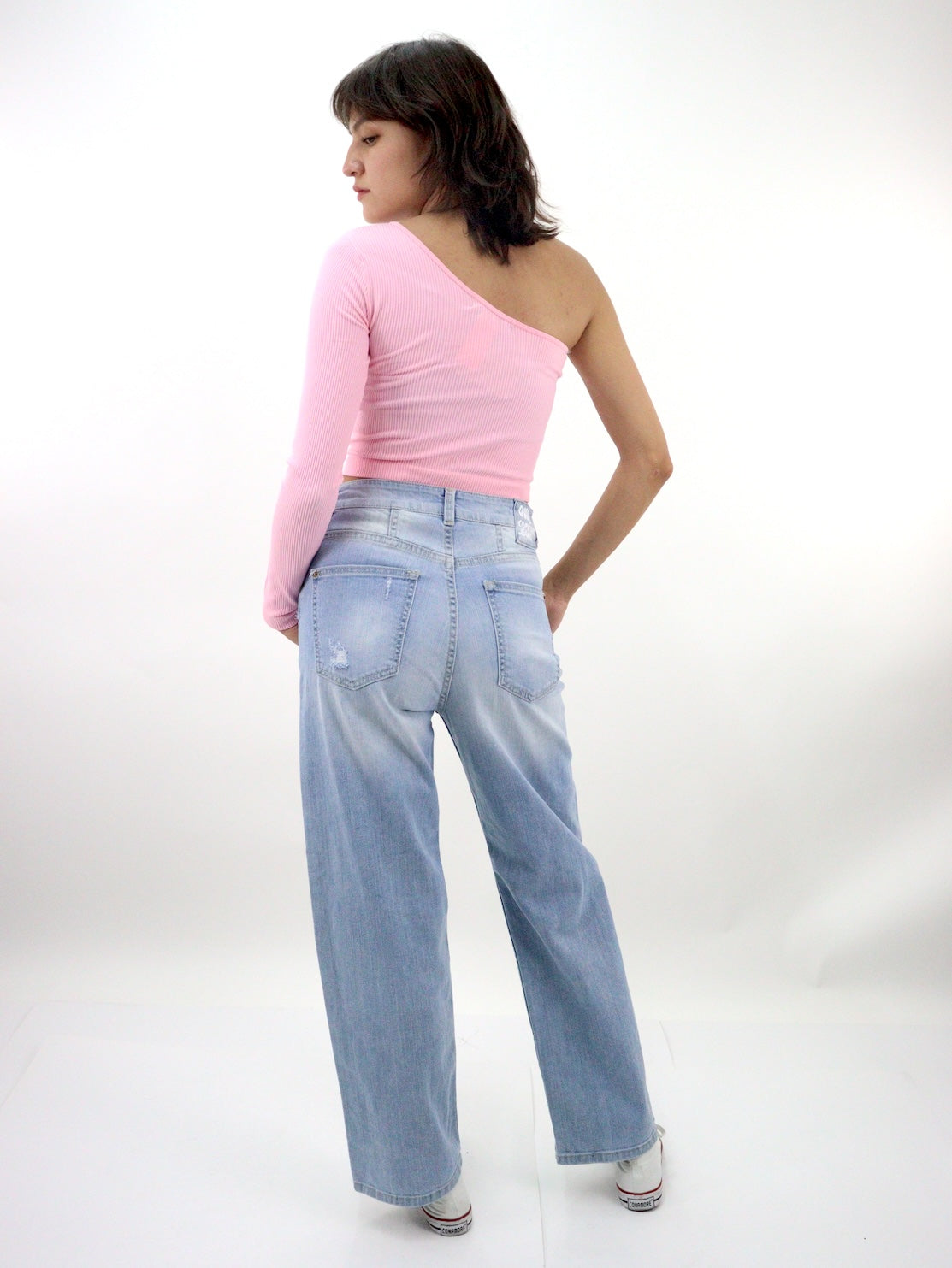 Blusa licra 1 manga de color rosa