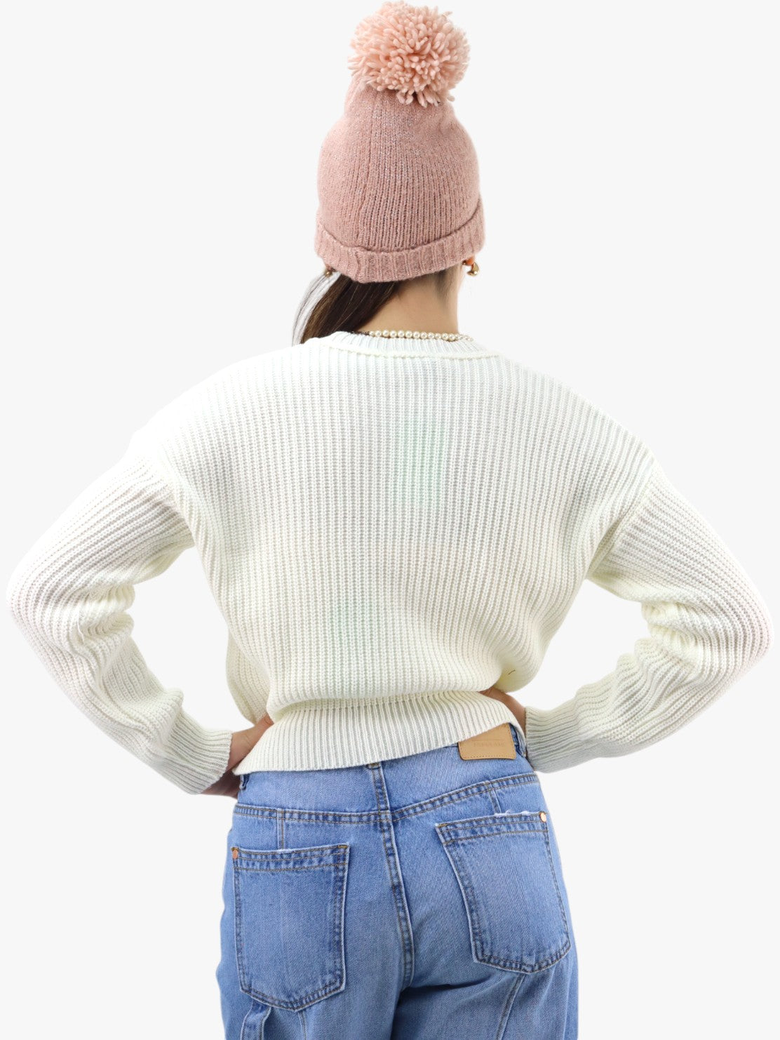 Suéter con Botones y Bolsillos al Frente hueso