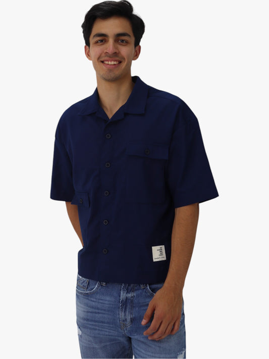 Camisa oversize con bolsillos azul marino