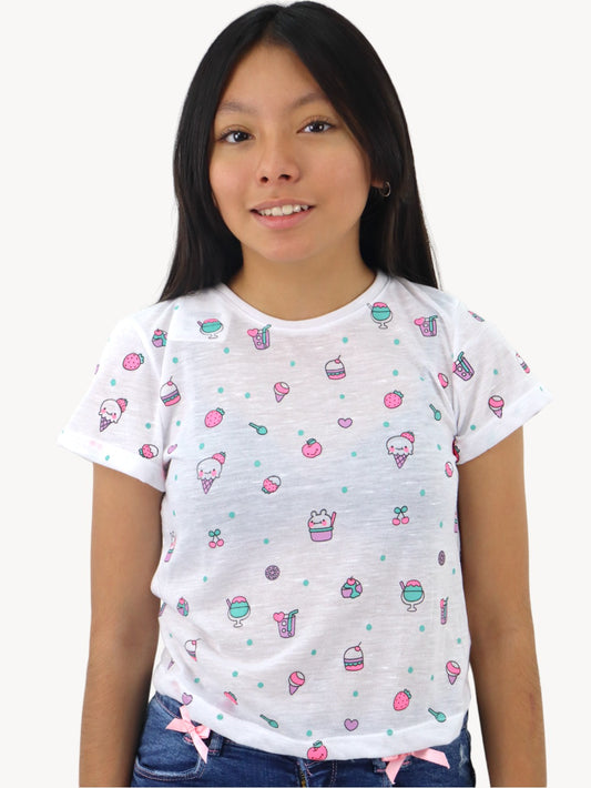 Playera manga corta de color blanco con print