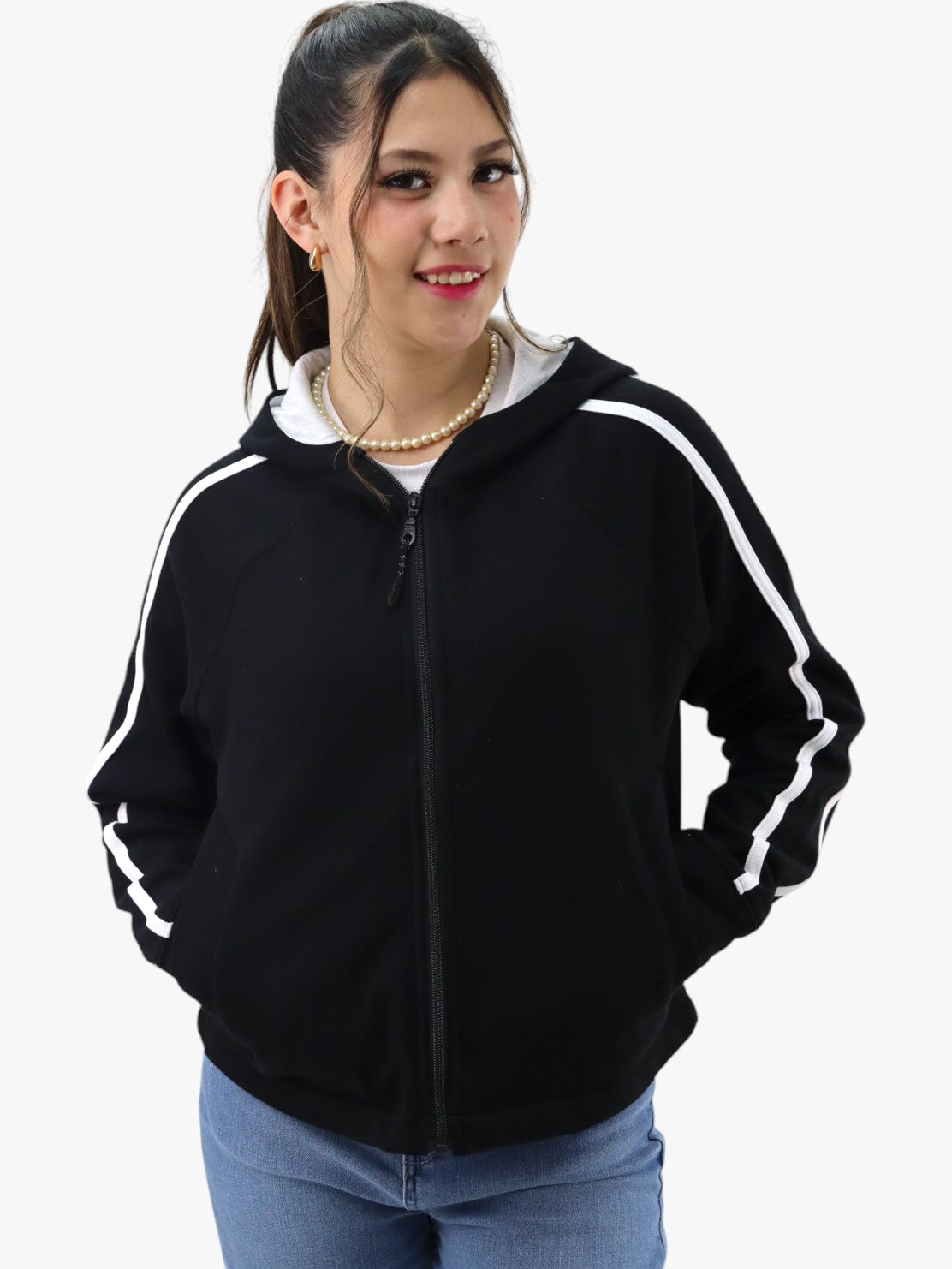 Sudadera con franjas de color negro