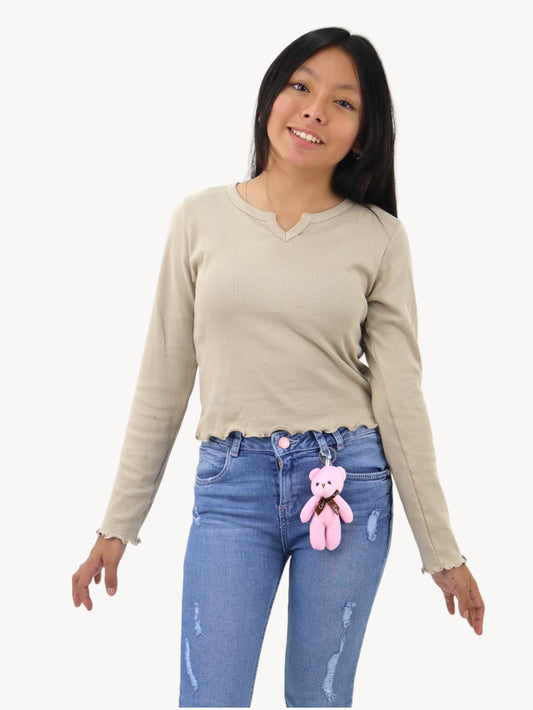 Playera manga larga de color camel